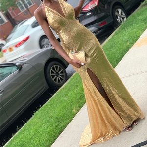 SEXY GOLD PROM DRESS WITH MATCHING CLUTCH